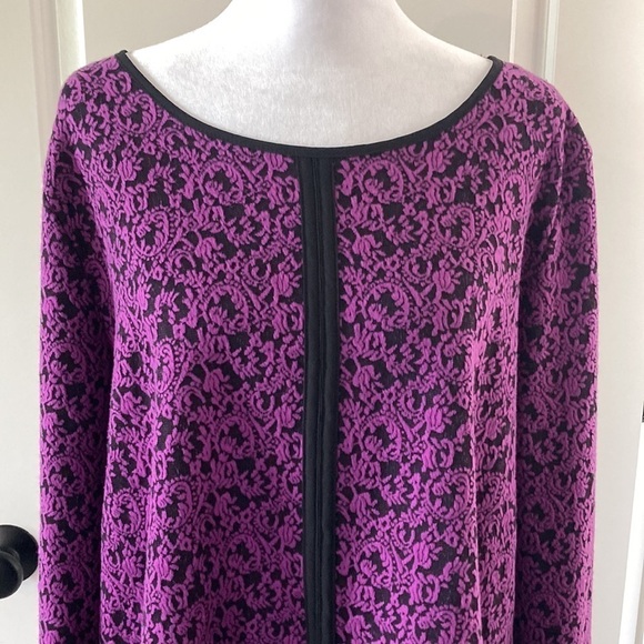 Dana Buchman large blouse purple black  long sleeves damask - Picture 2 of 12